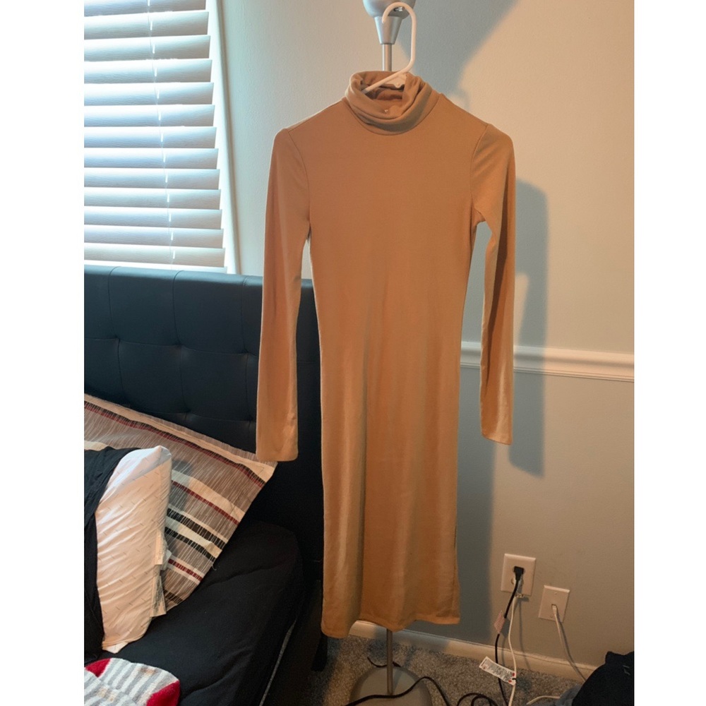 Turtle neck tan dress